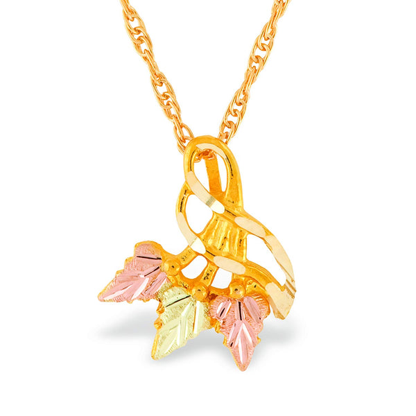 Leaf Pendant Necklace, 10k Yellow Gold, 12k Green and Rose Gold Black Hills Gold Motif, 18"