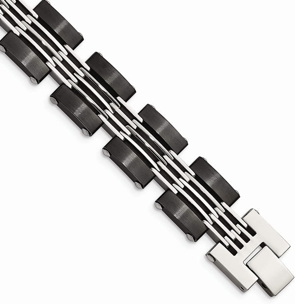 Men's Brushed and Polished Black IP Stainless Steel 15mm Bracelet, 8 Inches