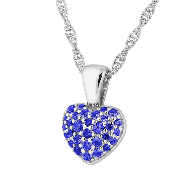 Bodacious Blue CZ Heart Necklace, Rhodium Plated Sterling Silver, 18"