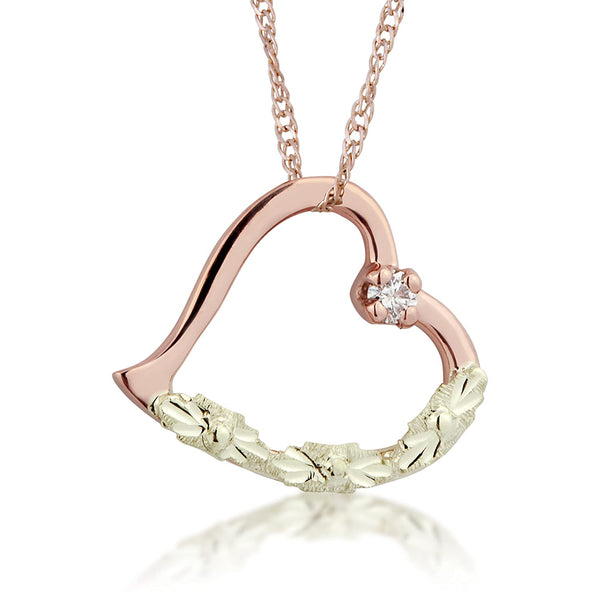 Ave 369 Diamond with Heart Pendant Necklace, 10k Rose Gold, 12k Green and Yellow Gold Black Hills Gold Motif, 18" (.03 Ct)