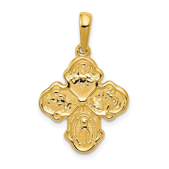 Ave 369 14k Yellow Gold Four Way Cross Medal Pendant (29X18 MM)