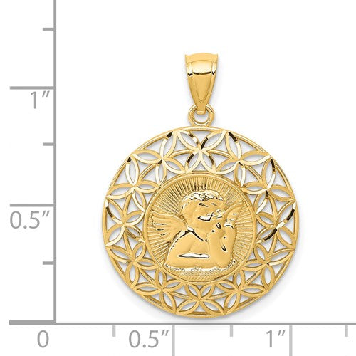 Ave 369 14k Yellow Gold Angel Diamond-Cut Medal Pendant