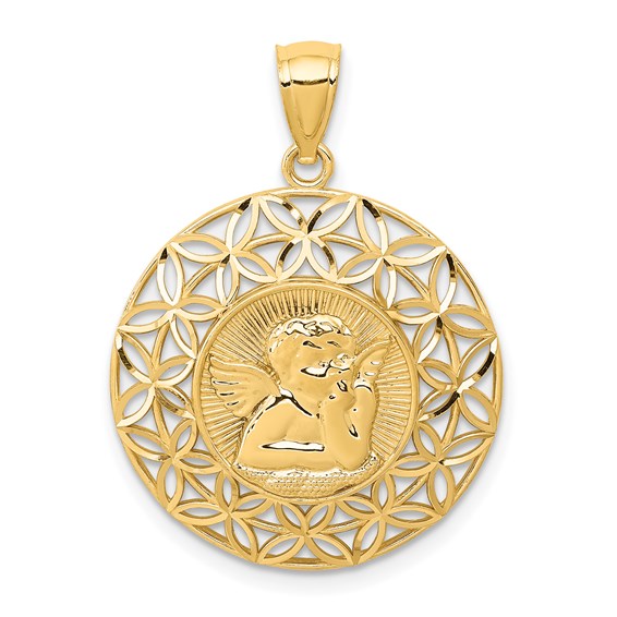 Ave 369 14k Yellow Gold Angel Diamond-Cut Medal Pendant