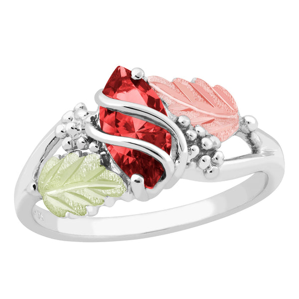 Ave 369 Marquise Garnet Double Wrap Ring, Sterling Silver, 12k Green and Rose Black Hills Gold