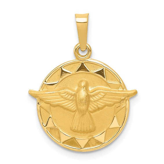 Ave 369 14k Yellow Gold Holy Spirit Dove Medal Round Pendant (24X18MM)