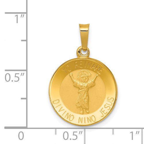 Ave 369 14k Yellow Gold Hollow Divino Nino Round Medal Pendant (15.28X15.28MM)