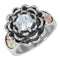 Ave 369 CZ 3D Flower Oxidzed Ring, Sterling Silver, 12k Green and Rose Gold Black Hills Gold Motif
