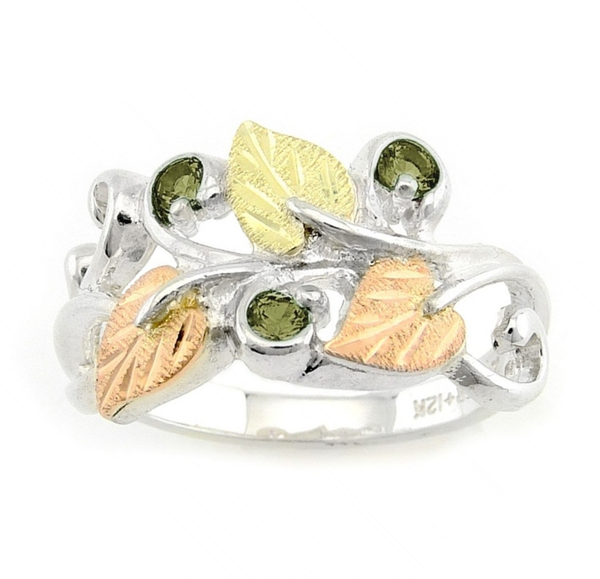 Ave 369 Created Soude Peridot August Birthstone Ring, Sterling Silver, 12k Green and Rose Gold Black Hills Gold Motif