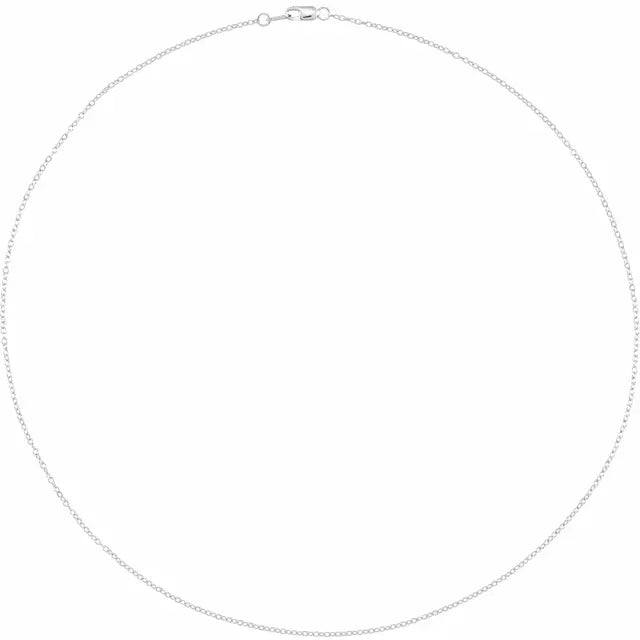Rhodium-Plated 1mm 18k White Gold Solid Cable Chain