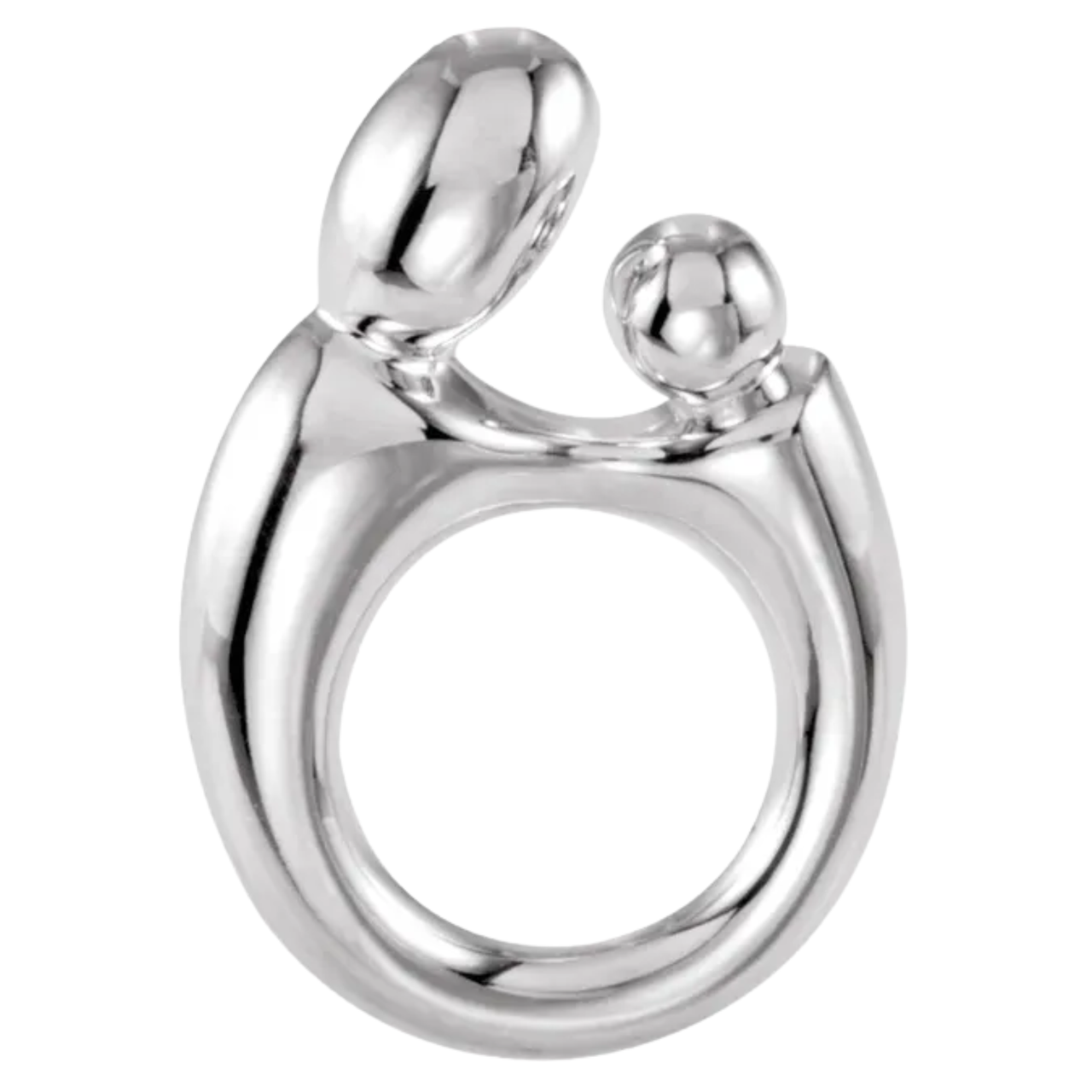 14k White Gold Mother and Child Hollow Back Pendant