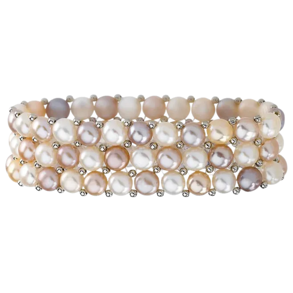 Natural Multi-Colored Freshwater Cultured Pearl 3-Strand Bracelet, 6"-8" (5.5-6.0MM)