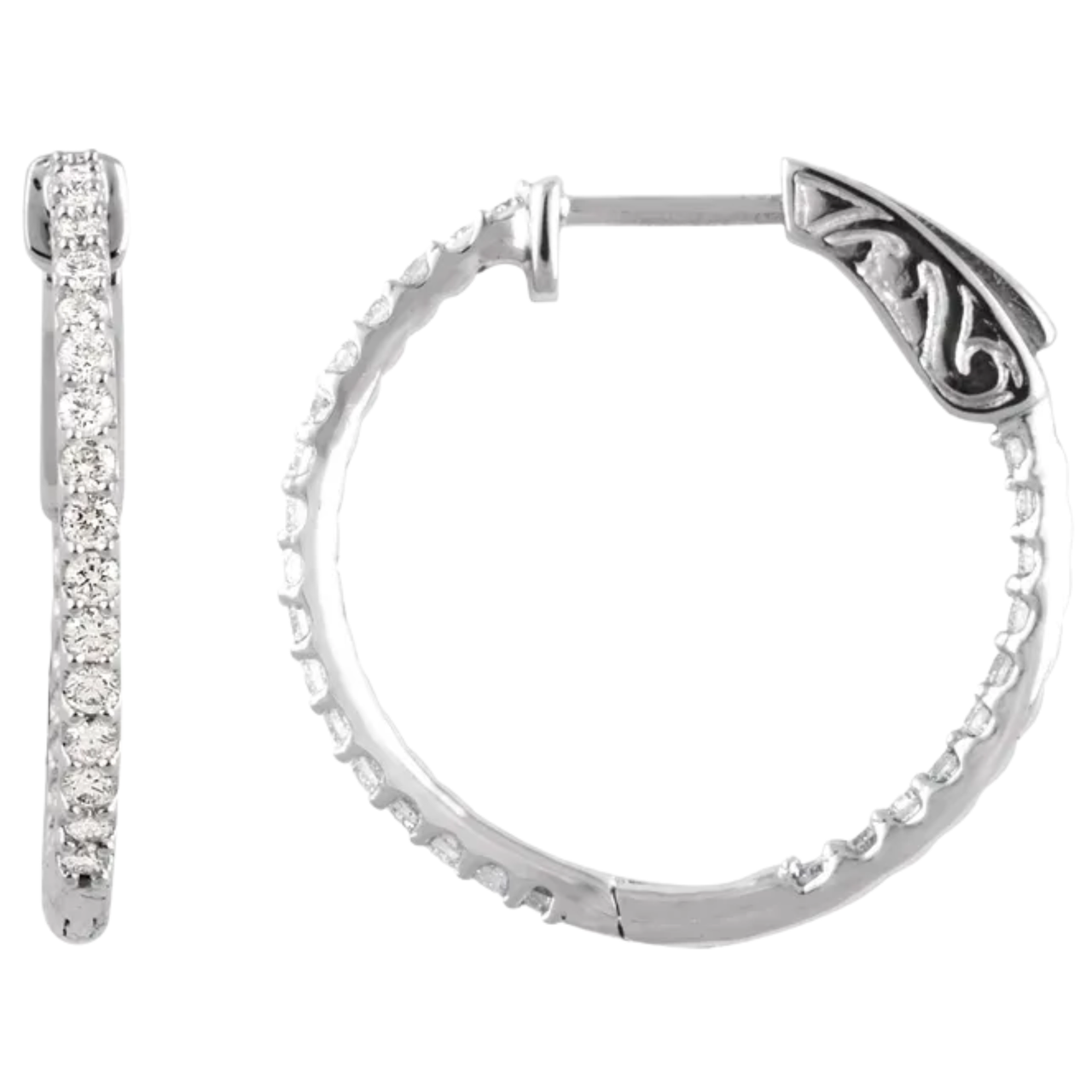 Diamond Inside-Outside 14k White Gold Hoop Earrings (1/4 Ctw, Color H+, Clarity I1)