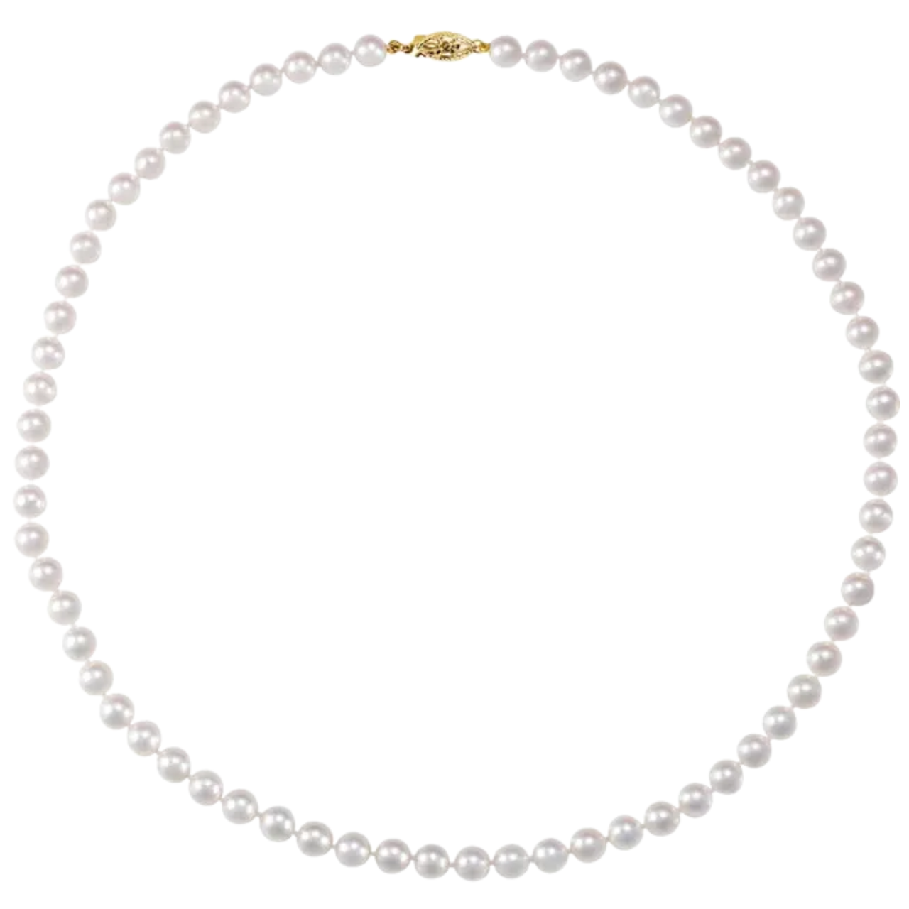 White Akoya Cultured Pearl Strand Bracelet in 14k Yellow Gold, 7" (6-6.5 MM)
