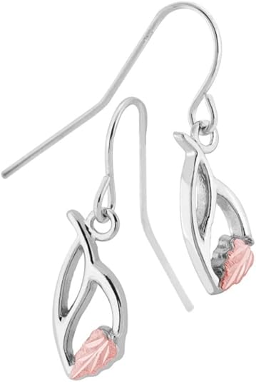 Frosty Leaves and Shepherd Hook Earrings, Sterling Silver, 12k Green and Rose Gold Black Hills Gold Motif
