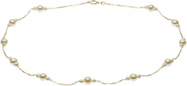 14k Yellow Gold Triple White Freshwater Cultured Pearl Necklace