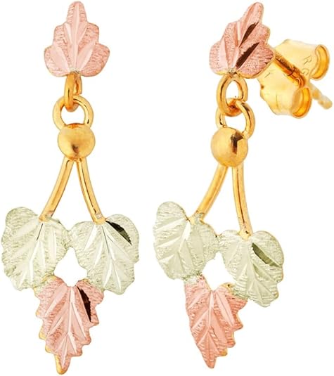 Victorian-Style Drop Earrings, 10k Yellow Gold, 12k Green and Rose Gold Black Hills Gold Motif