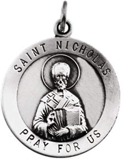 Rhodium Plated 14k White Gold St. Nicholas Medal (18.25MM)