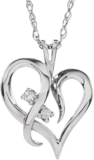 14k White Gold Diamond Heart Necklace, 18"