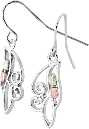 Swirl with Petite Leaves Earrings, Sterling Silver, 12k Green and Rose Gold Black Hills Gold Motif