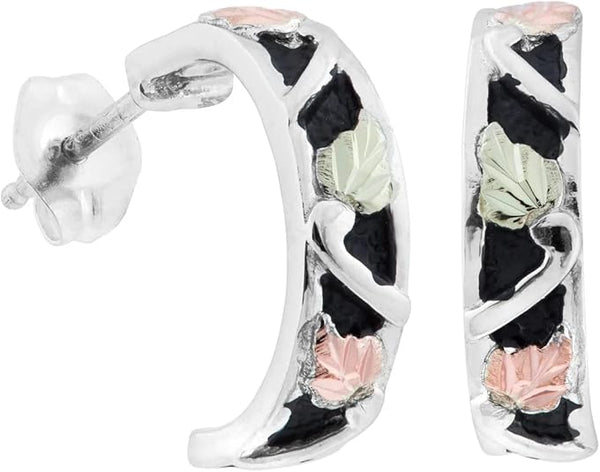 Sterling Silver and Black Hoop Earrings, 12k Green Gold, 12k Rose Gold Black Hills Gold