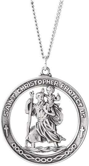 St. Christopher Medal Sterling Silver Necklace (29.00MM), 24"