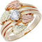 Ave 369 Bypass Leaves Ring with CZ, 10k Yellow Gold, 12k Green and Rose Gold Black Hills Gold Motif