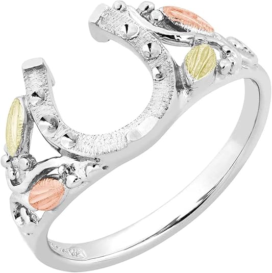 Horseshoe Ring, Sterling Silver, 12k Green and Rose Gold Black Hills Gold Motif