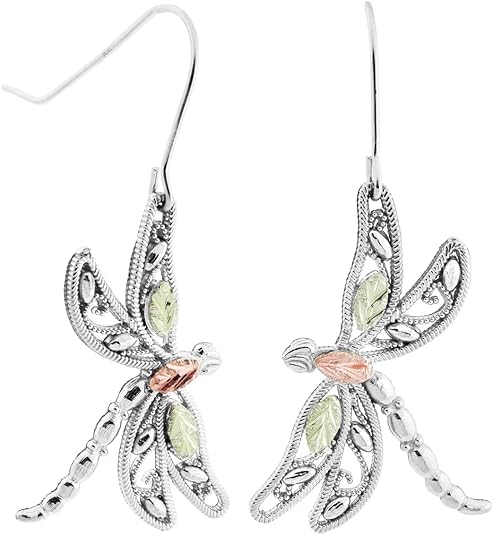 Filigree Dragonfly Earrings, Sterling Silver, 12k Green Gold, 12k Rose Gold Black Hills Gold