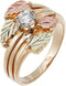 Ave 369 Bypass Leaves Ring with CZ, 10k Yellow Gold, 12k Green and Rose Gold Black Hills Gold Motif