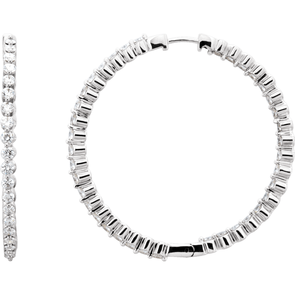 Diamond Inside-Outside Hoop Earrings, 14K White Gold (Color H+, Clarity I1 )