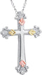 Granulated Bead Latin Cross Pendant Necklace, Sterling Silver, 12k Green and Rose Gold Black Hills Gold Motif, 18"