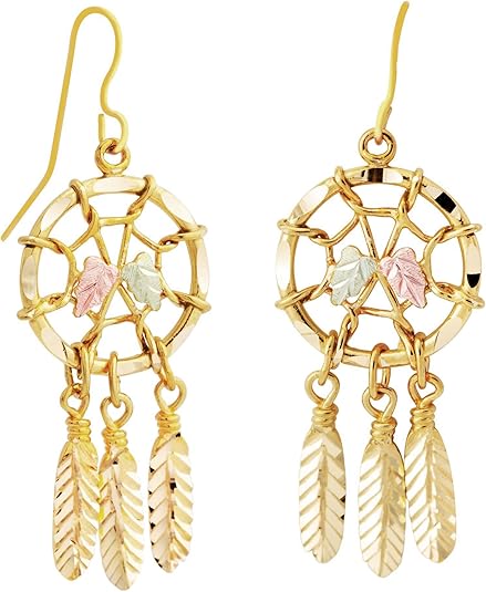 Diamond-Cut Dream catcher Earrings, 10k Yellow Gold, 12k Green and Rose Gold Black Hills Gold Motif