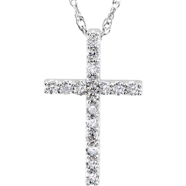Petite Diamond Roman Cross Rhodium-Plated 14k White Gold Necklace, 18" (.33 Cttw, GH Color, I1 Clarity)
