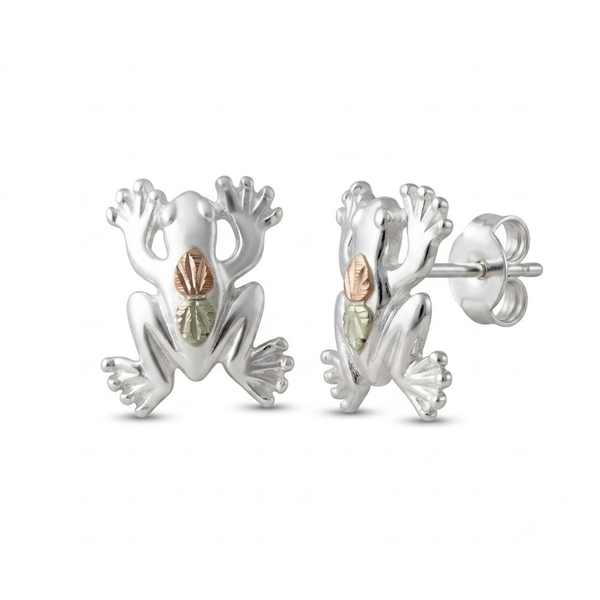 Frog Stud Earrings, Sterling Silver, 12k Green and Rose Gold Black Hills Gold Motif