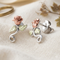 Diamond-Cut Rose Flower Earrings, Sterling Silver, 12k Green and Rose Gold Black Hills Gold Motif