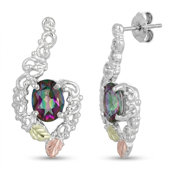Mystic Fire Topaz Earrings, Sterling Silver, 12k Green and Rose Gold Black Hills Gold Motif