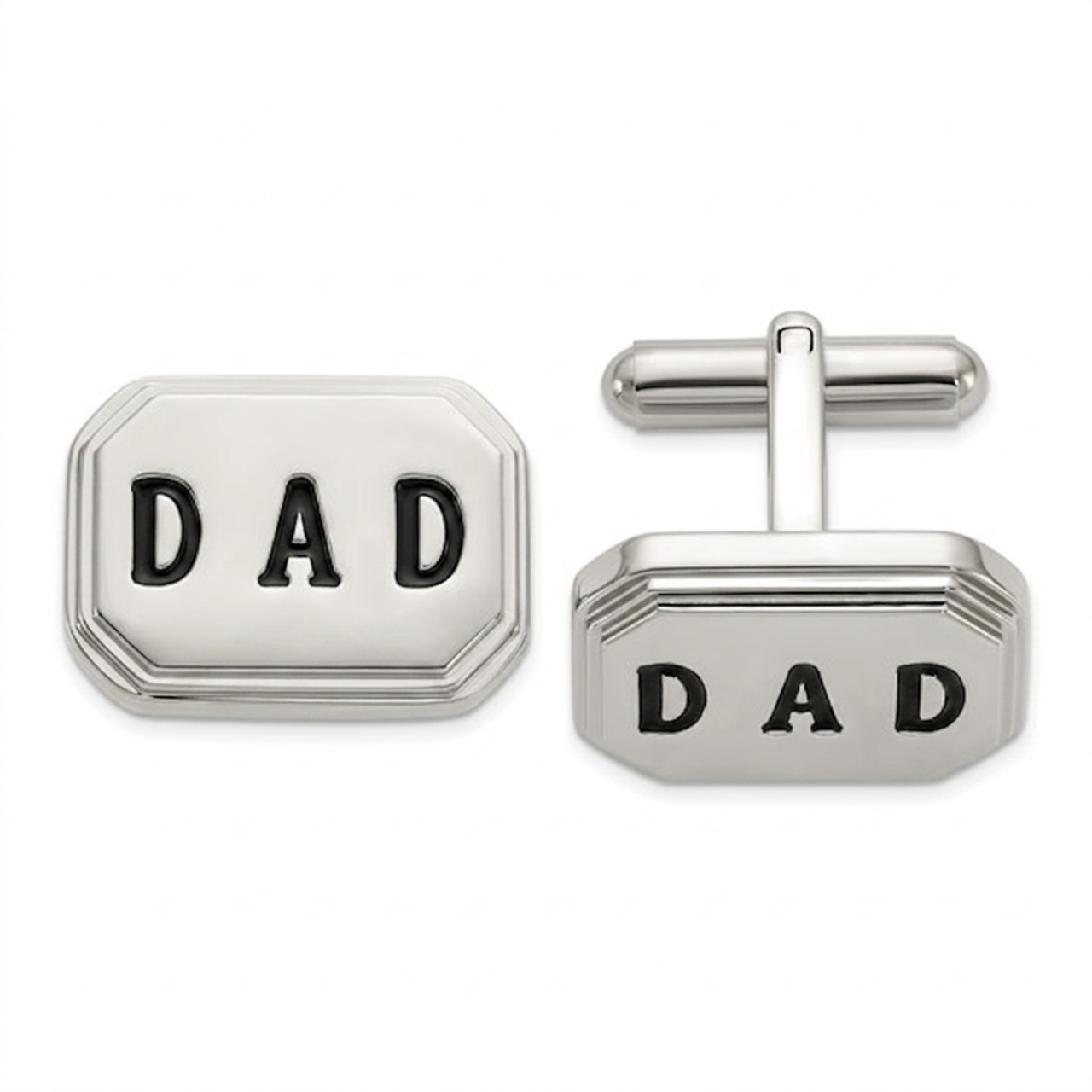 Stainless Steel Black Enamel Dad Octagon Cuff Links, 12X18MM