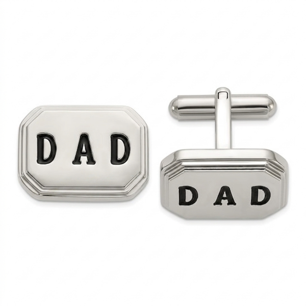 Stainless Steel Black Enamel Dad Octagon Cuff Links, 12X18MM