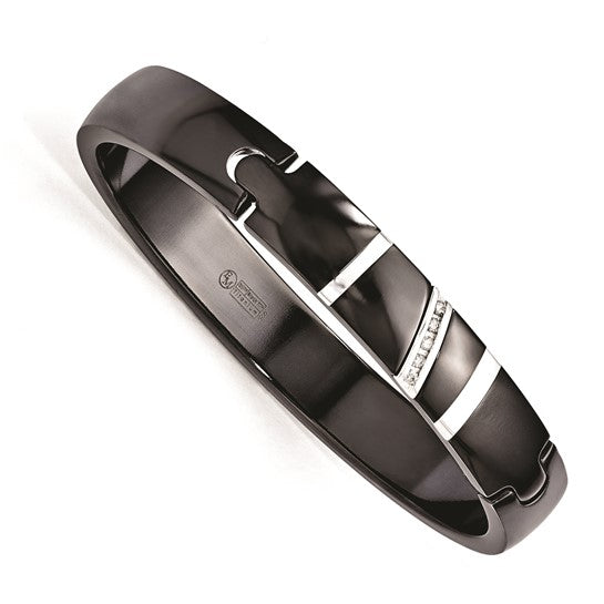 Men's Titanium & Sterling Silver Diamond Bangle – .10 CTW, 7.5", Polished Finish