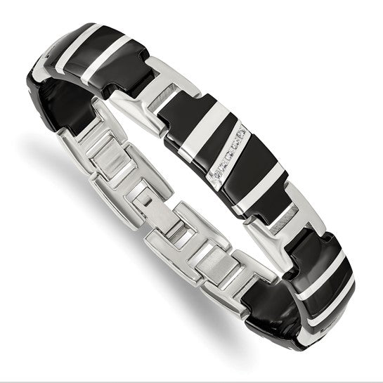 Men’s Titanium & Sterling Silver Diamond Bracelet – 8.5”, 0.10 CTW, Two-Tone Finish