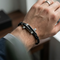 Men's Polished Stainless Steel 17mm Black Leather Bracelet, 8.25"