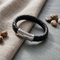 Men's Polished Stainless Steel Black Leather Textured Bracelet, 8.5"