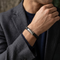 Men's Polished Stainless Steel Black Leather Textured Bracelet, 8.5"