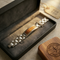 Men's Brushed Stainless Steel 12mm Wood Inlay Enameled Bracelet, 8.5 Inches