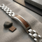 Men's Brushed Stainless Steel 12mm Wood Inlay Enameled Bracelet, 8.5 Inches