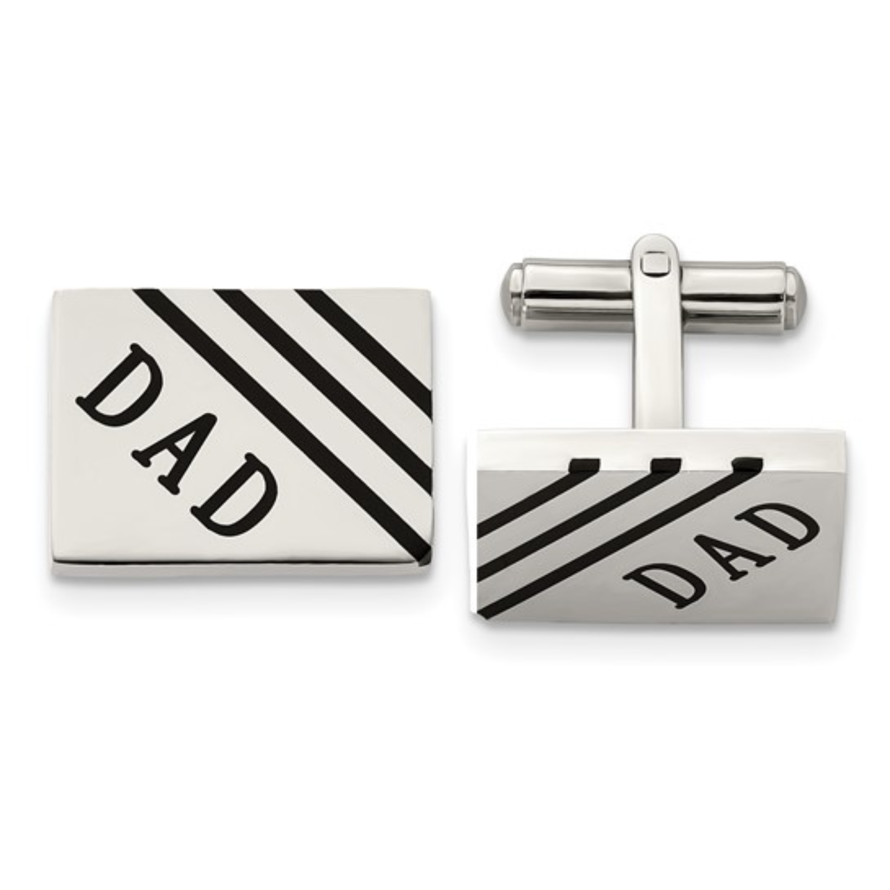 Stainless Steel Black Enamel Dad Rectangle Cuff Links, 14X20MM