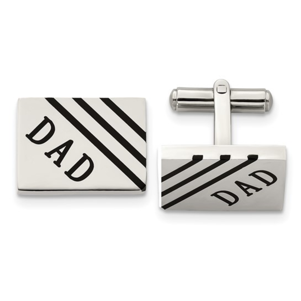 Stainless Steel Black Enamel Dad Rectangle Cuff Links, 14X20MM