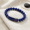 Men's Stainless Steel 10.47mm Enameled Lapis Beaded Dad Stretch Blue ID Bracelet