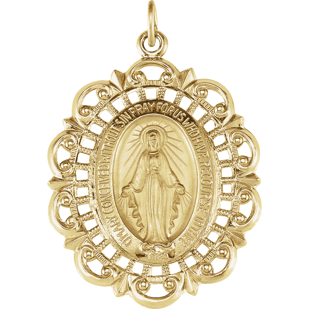 14k Yellow Gold Oval Filigree Miraculous Medal