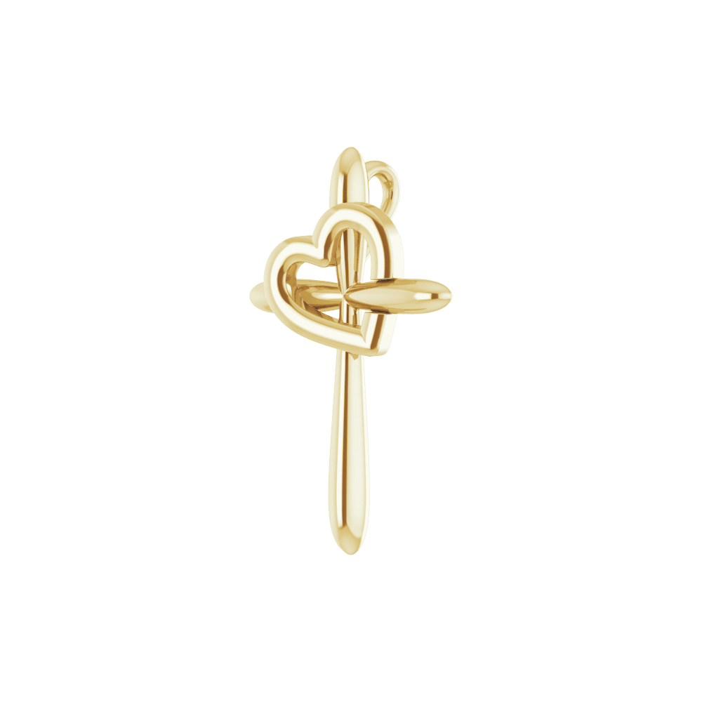 Cross with Heart 14k Yellow Gold Pendant (19.80X13.30)